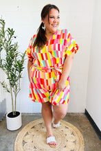 Load image into Gallery viewer, Eyes On You Coral Geo Abstract Surplice Woven Romper
